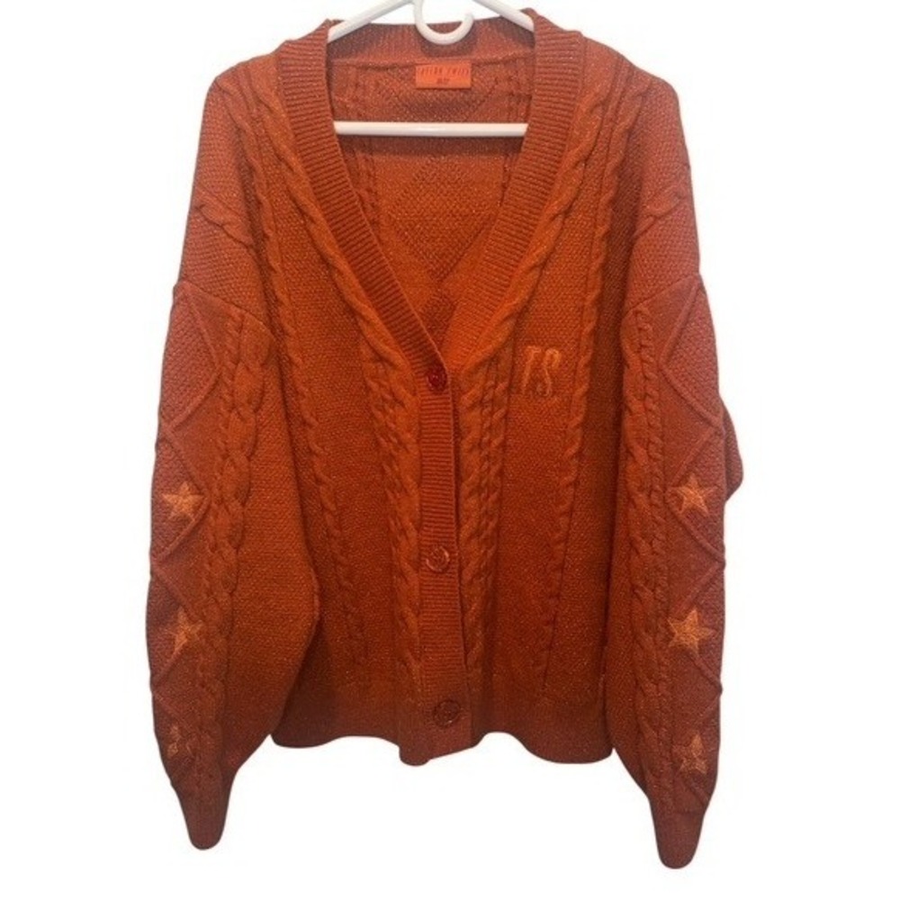 Taylor Swift Life of A Showgirl Cardigan Orange Metallic Star Knit‎ MD/LG